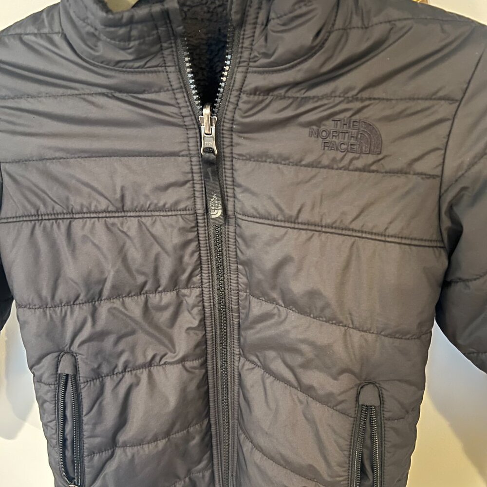 The North Face Kids Reversible Puffer Jacket Black Fleece Lined Size 6–8
